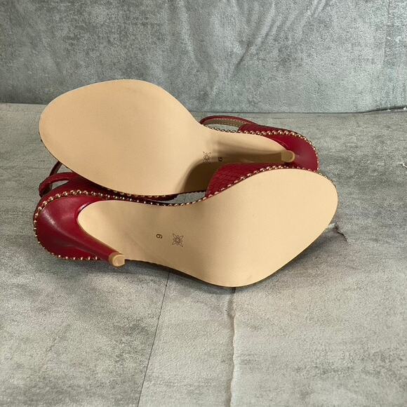 BCBGENERATION Lipstick Breach Leather Jaxina Textured Stiletto Sandals SZ 6 - Picture 6 of 11